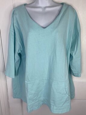 bryn Walker Large Light Sea foam Aqua V-Neck Tunic Top